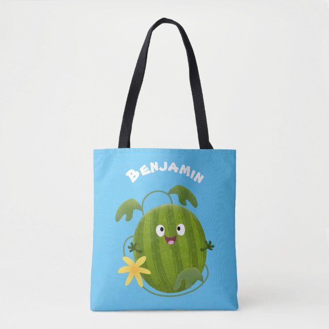 Cute happy smiling watermelon cartoon tote bag (Front)