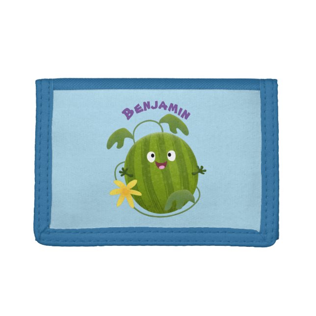 Cute happy smiling watermelon cartoon trifold wallet (Front)