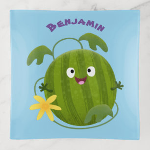 Cute happy smiling watermelon cartoon trinket tray