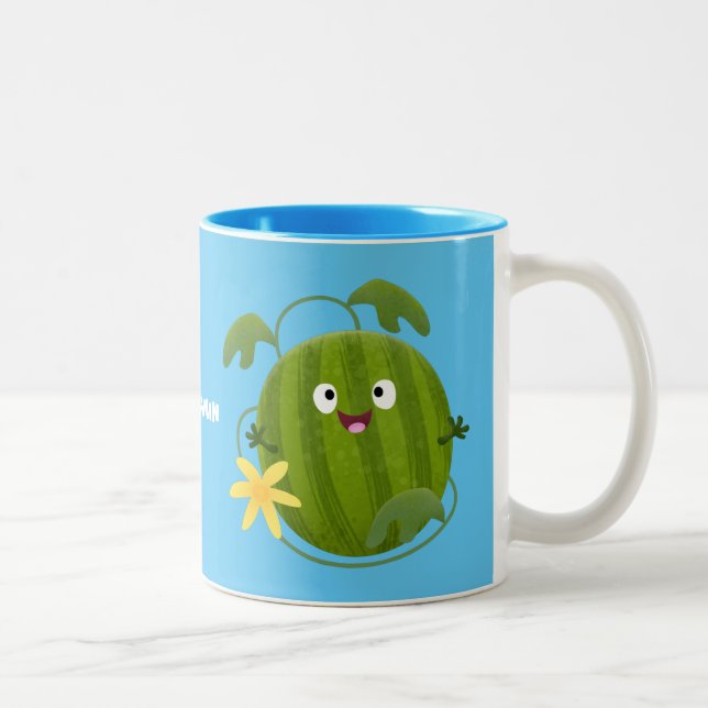 Cute happy smiling watermelon cartoon Two-Tone coffee mug (Right)