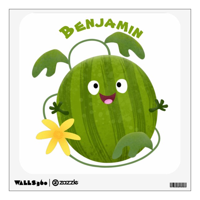 Cute happy smiling watermelon cartoon wall decal (Front)