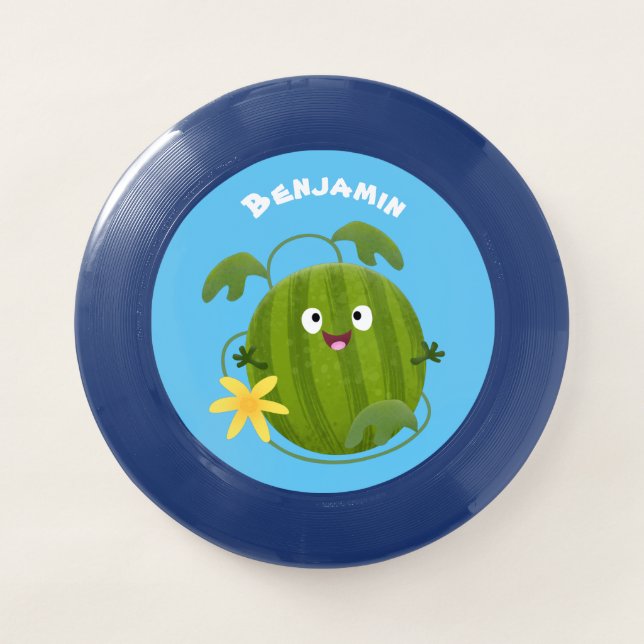 Cute happy smiling watermelon cartoon Wham-O frisbee (Front)