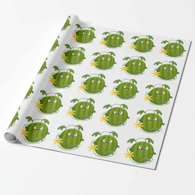 Cute happy smiling watermelon cartoon wrapping paper (Unrolled)
