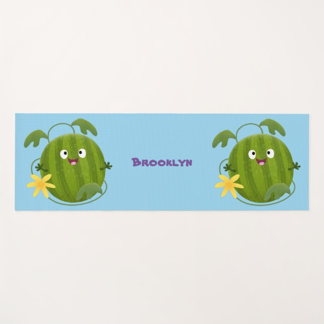 Cute happy smiling watermelon cartoon yoga mat (Front (Horizontal))