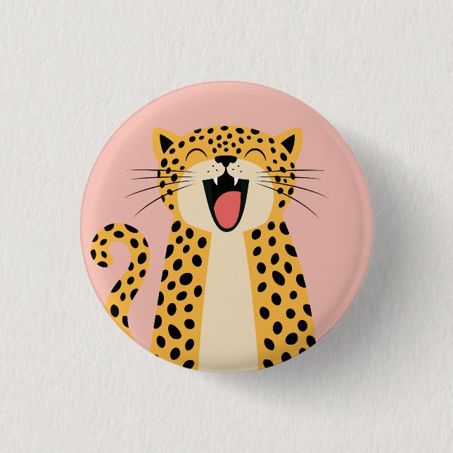Cute Happy Smiling Wild Leopard Cartoon   Button (Front)
