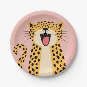 Cute Happy Smiling Wild Leopard Cartoon Paper Plates