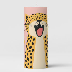 Cute Happy Smiling Wild Leopard Cartoon Pillar Candle