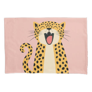 Cute Happy Smiling Wild Leopard Cartoon Pillow Case