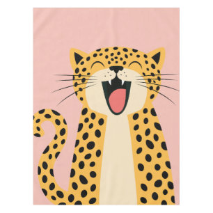 Cute Happy Smiling Wild Leopard Cartoon Tablecloth