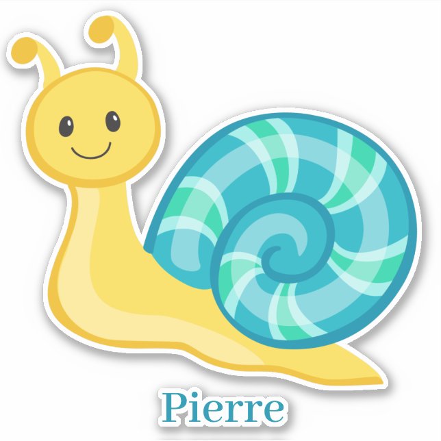 Cute happy smiling yellow teal blue green snail sticker (Front)