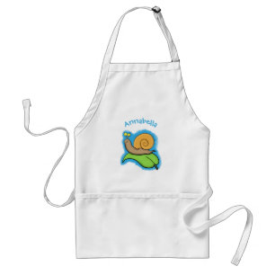 Cute, happy snail on a leaf cartoon illustration adult apron
