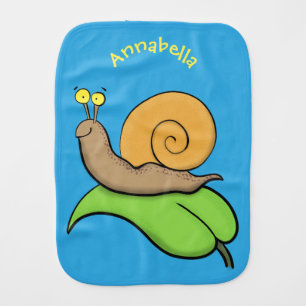 Cute, happy snail on a leaf cartoon illustration baby burp cloth