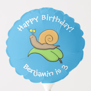 Cute, happy snail on a leaf cartoon illustration balloon