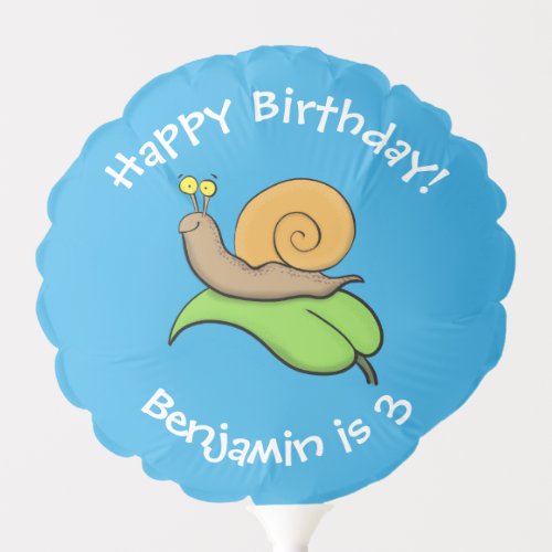 Cute happy snail on a leaf cartoon illustration balloon