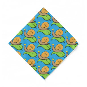 Cute, happy snail on a leaf cartoon illustration bandana