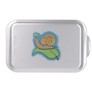 Cute, happy snail on a leaf cartoon illustration cake pan