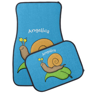 Cute, happy snail on a leaf cartoon illustration  car floor mat