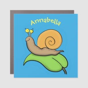 Cute, happy snail on a leaf cartoon illustration car magnet