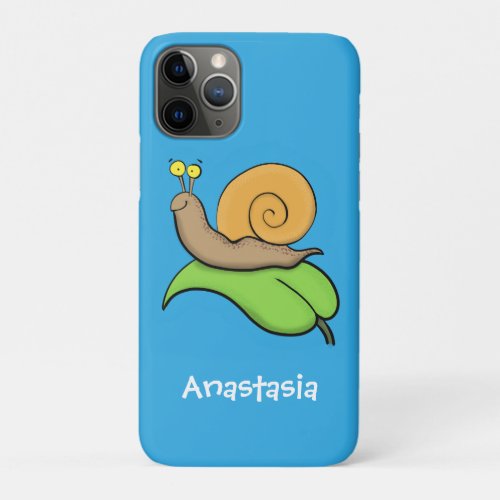 Cute happy snail on a leaf cartoon illustration iPhone 11 pro case