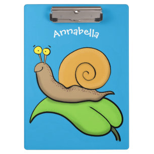 Cute, happy snail on a leaf cartoon illustration clipboard