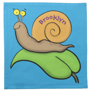 Cute, happy snail on a leaf cartoon illustration cloth napkin