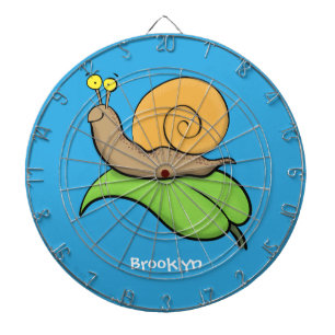 Cute, happy snail on a leaf cartoon illustration dart board