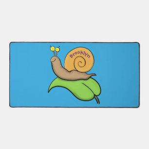 Cute, happy snail on a leaf cartoon illustration desk mat