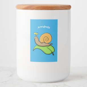 Cute, happy snail on a leaf cartoon illustration food label