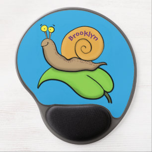 Cute, happy snail on a leaf cartoon illustration gel mouse pad