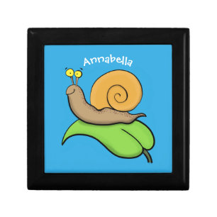 Cute, happy snail on a leaf cartoon illustration gift box