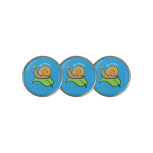 Cute, happy snail on a leaf cartoon illustration golf ball marker