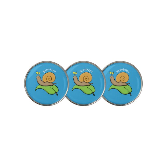 Cute, happy snail on a leaf cartoon illustration golf ball marker (3 Up)