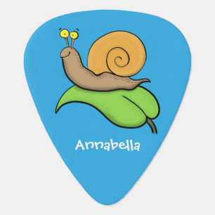 Cute, happy snail on a leaf cartoon illustration guitar pick