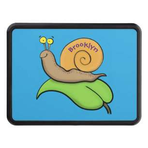 Cute, happy snail on a leaf cartoon illustration hitch cover
