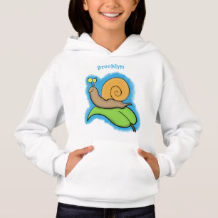 Cute, happy snail on a leaf cartoon illustration hoodie