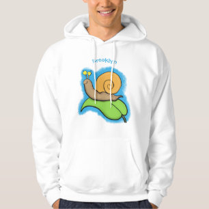 Cute, happy snail on a leaf cartoon illustration hoodie