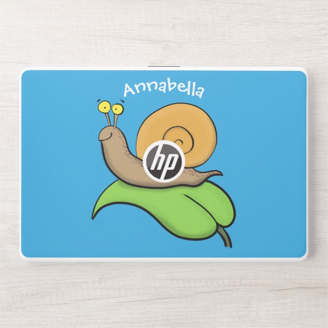 Cute, happy snail on a leaf cartoon illustration HP laptop skin (Front)