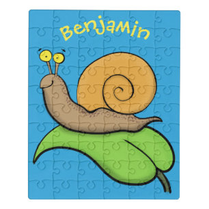 Cute, happy snail on a leaf cartoon illustration jigsaw puzzle