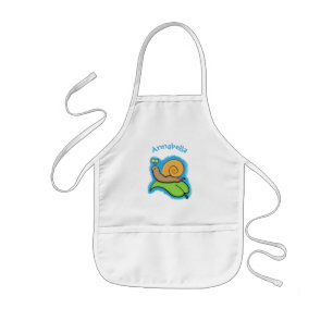 Cute, happy snail on a leaf cartoon illustration kids' apron