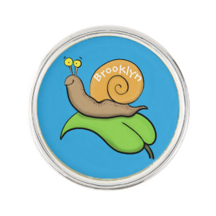 Cute, happy snail on a leaf cartoon illustration lapel pin