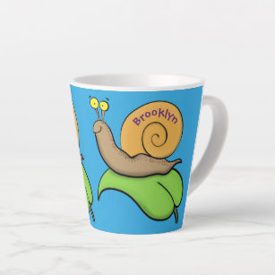 Cute, happy snail on a leaf cartoon illustration latte mug