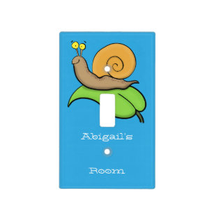 Cute, happy snail on a leaf cartoon illustration light switch cover