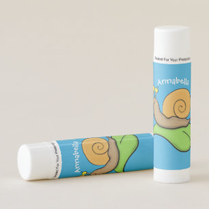 Cute, happy snail on a leaf cartoon illustration lip balm