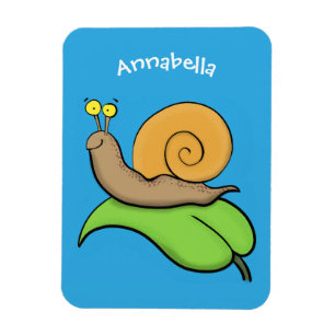 Cute, happy snail on a leaf cartoon illustration magnet