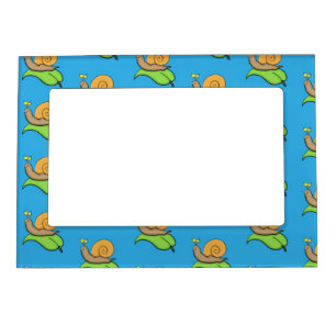 Cute, happy snail on a leaf cartoon illustration magnetic frame