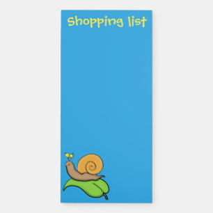 Cute, happy snail on a leaf cartoon illustration magnetic notepad