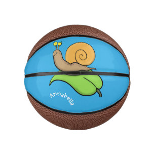 Cute, happy snail on a leaf cartoon illustration mini basketball
