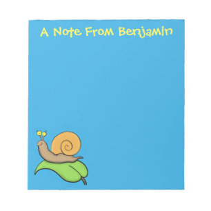 Cute, happy snail on a leaf cartoon illustration notepad