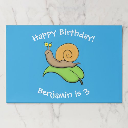 Cute happy snail on a leaf cartoon illustration paper pad