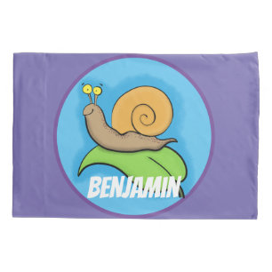 Cute, happy snail on a leaf cartoon illustration pillow case
